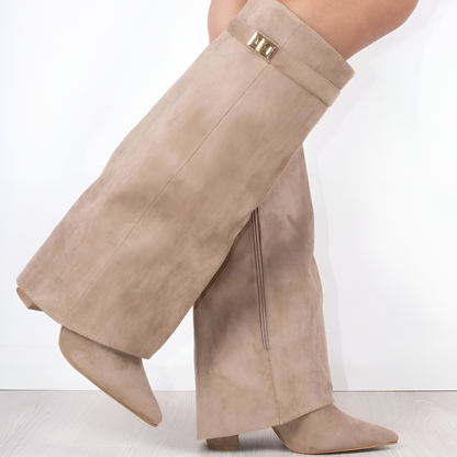 Luxury Suede Detail Low Heel Boots