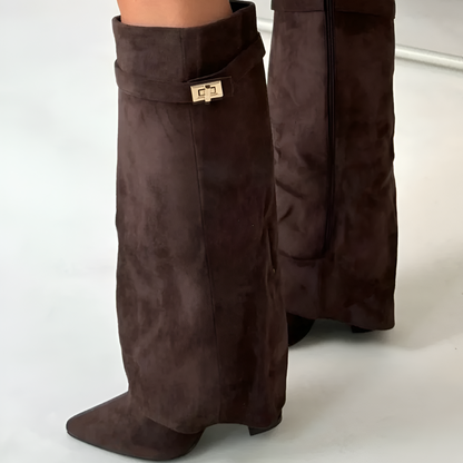 Luxury Suede Detail Low Heel Boots