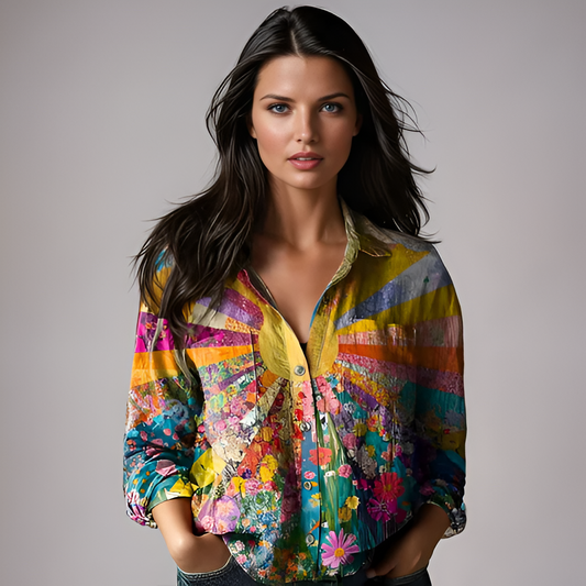 Bright Floral Women's Summer Blouse Top - VogeLuxe