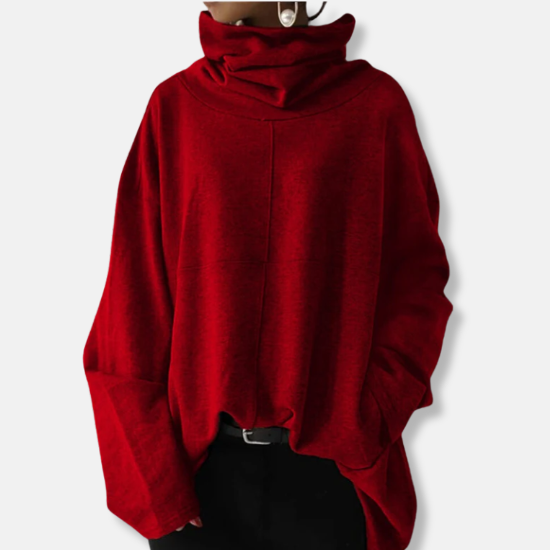 Women’s Sweatshirt – Oversized Relaxed Fit – High Cowl Neck – Flared Sleeves – Hip Length 1