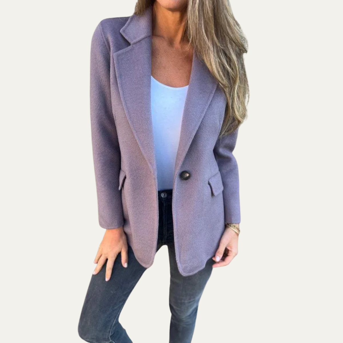 Women’s Tailored Blazer Jacket – Single Button, Notch Lapel, Flap Pockets 3