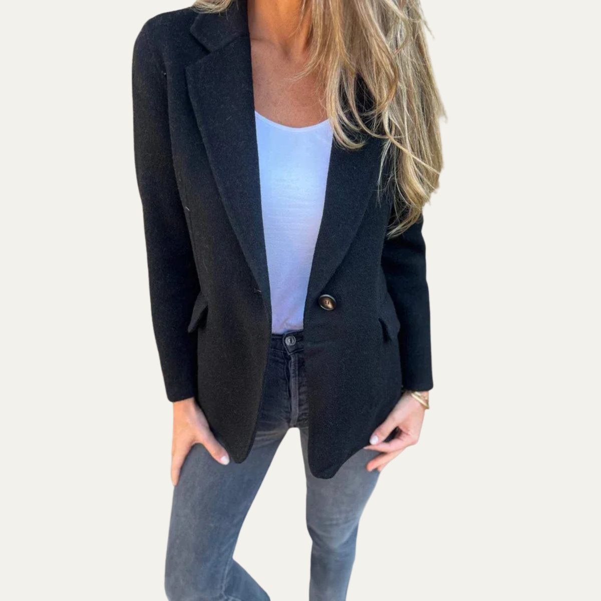 Women’s Tailored Blazer Jacket – Single Button, Notch Lapel, Flap Pockets 5