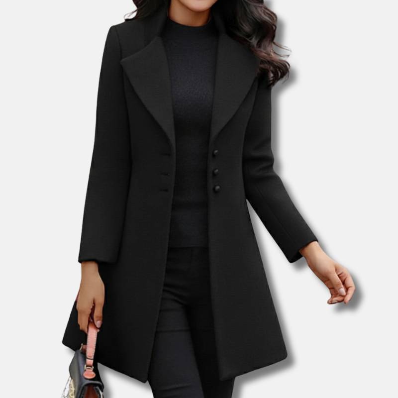 Women’s Tailored Coat – Slim Fit – Wool Blend – Notched Lapel – Mid Length Formal Style 0