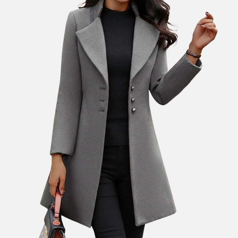 Women’s Tailored Coat – Slim Fit – Wool Blend – Notched Lapel – Mid Length Formal Style 1