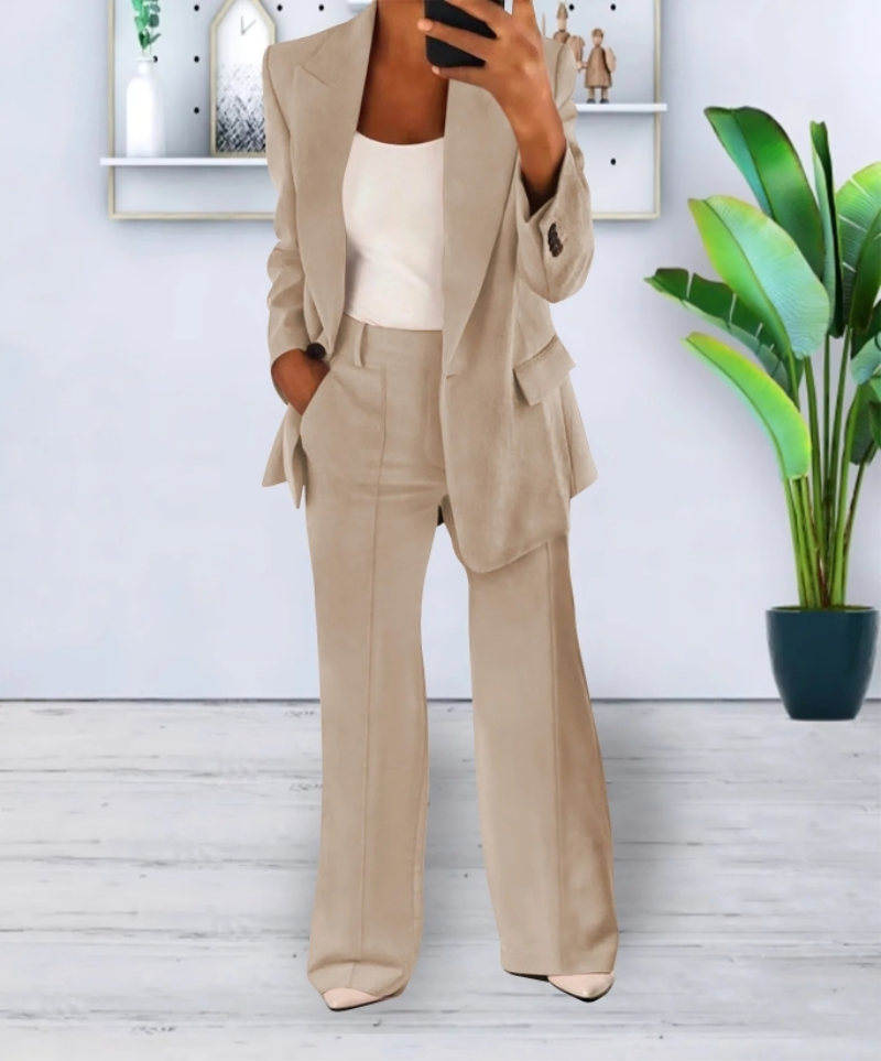 Ladies Business Pantsuit with Jacket and Wide Leg Pants