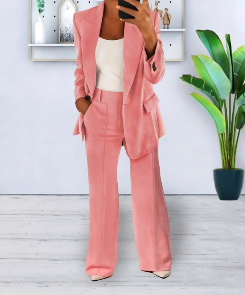 Ladies Business Pantsuit with Jacket and Wide Leg Pants