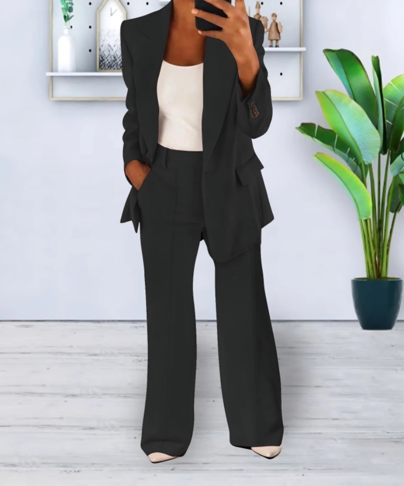 Ladies Business Pantsuit with Jacket and Wide Leg Pants