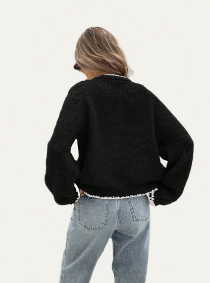 Women’s Tie-Front Cardigan – Cropped Knit Layer with Contrast Trim 3