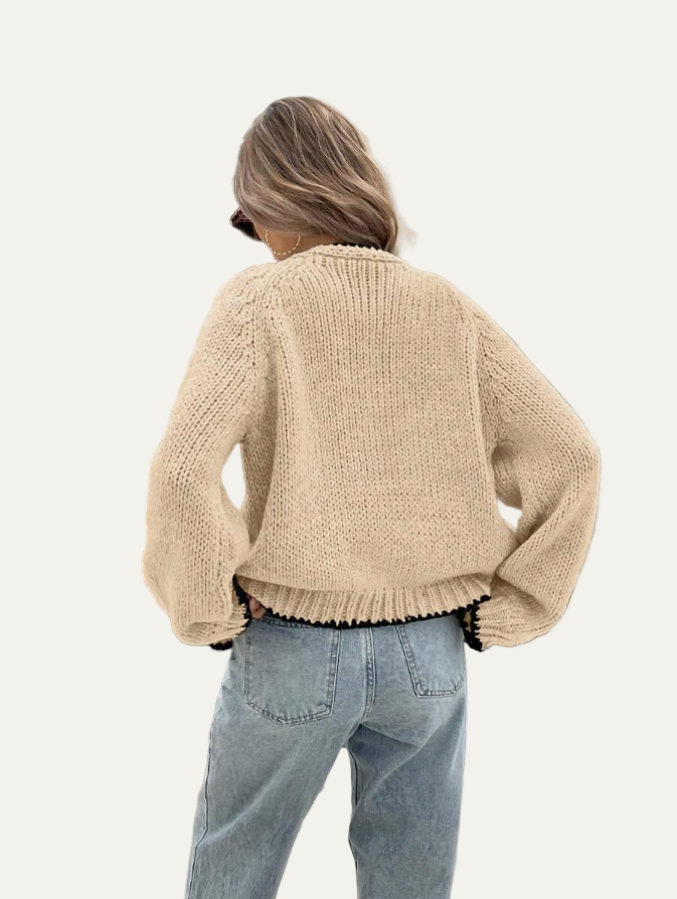 Women’s Tie-Front Cardigan – Cropped Knit Layer with Contrast Trim 6