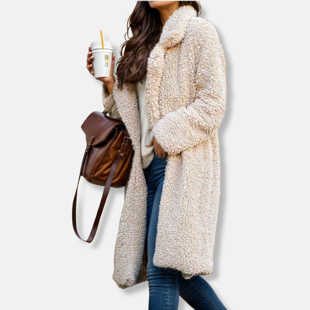 Women’s Trench Coat – Relaxed Fit – Plush Textured Fabric – Notched Lapel – Mid-Calf Length 1