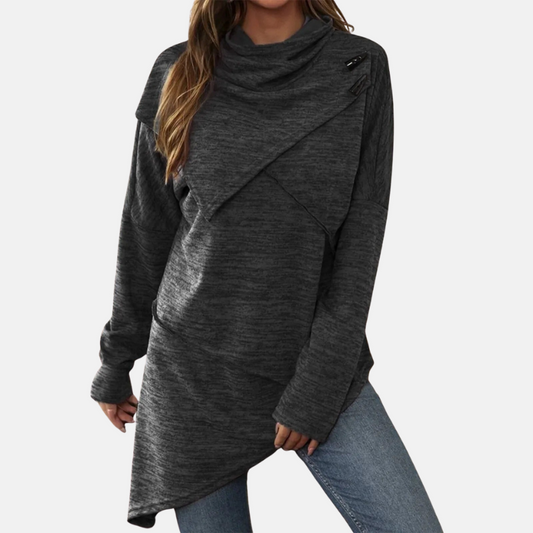 Women’s Tunic Sweater – Wool Blend – Relaxed Fit – Cowl Neck – Asymmetrical Hem 0