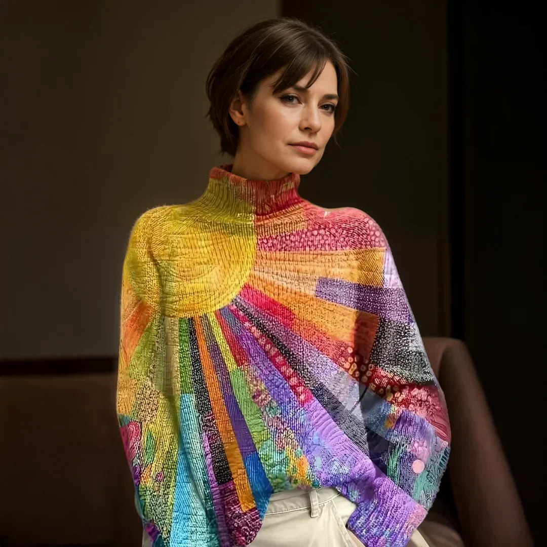 Women's Vibrant Crew Neck Knitted Sweater - VogeLuxe