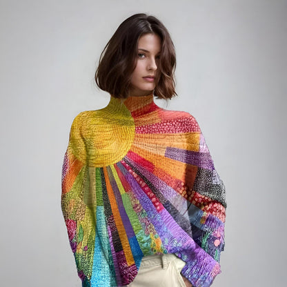 Women's Vibrant Knitted Crew Neck Long Sweater