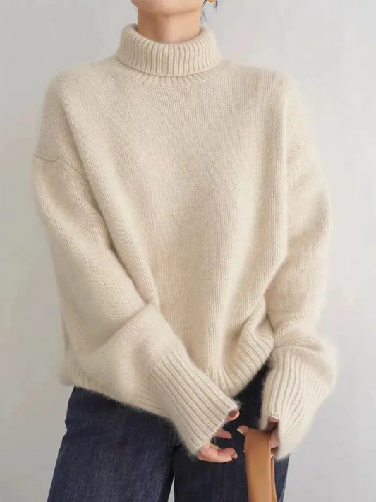 Women’s Turtleneck Jumper – Oversized, Ribbed Trims, Long Sleeve 0