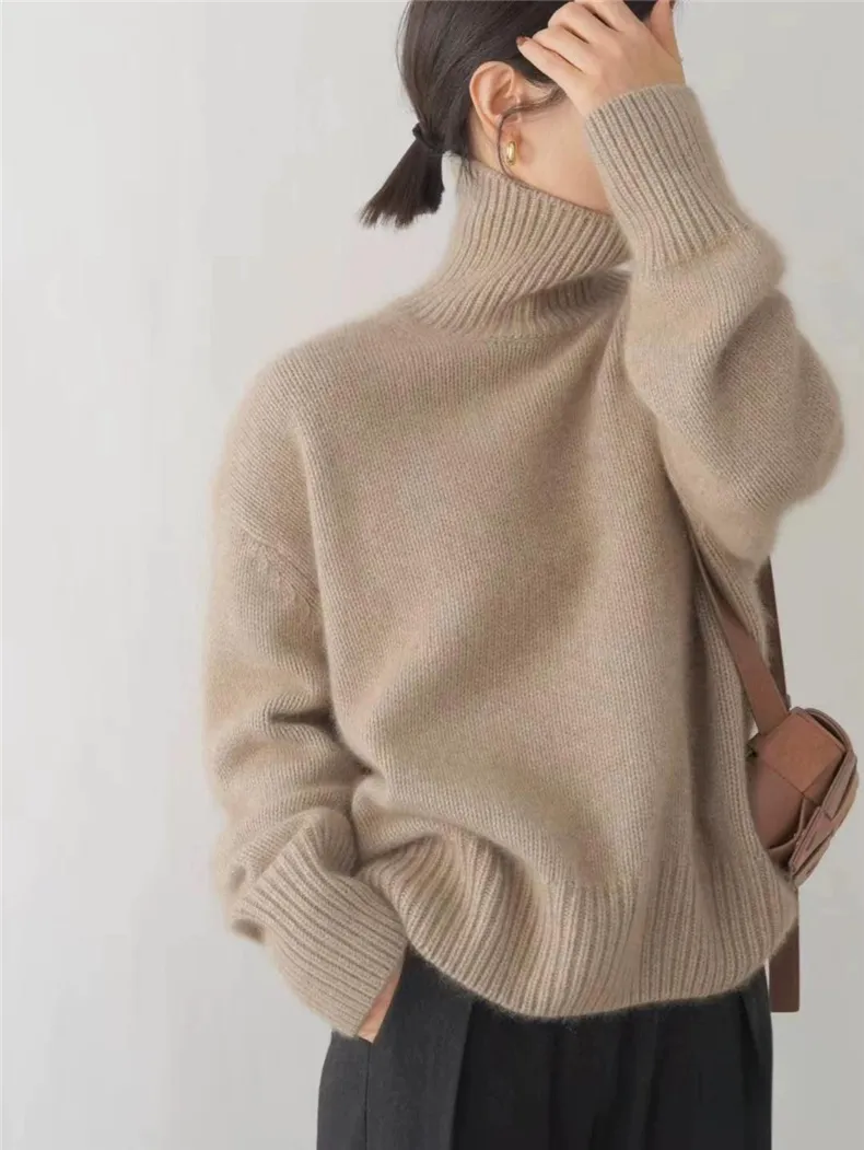 Women’s Turtleneck Jumper – Oversized, Ribbed Trims, Long Sleeve 2