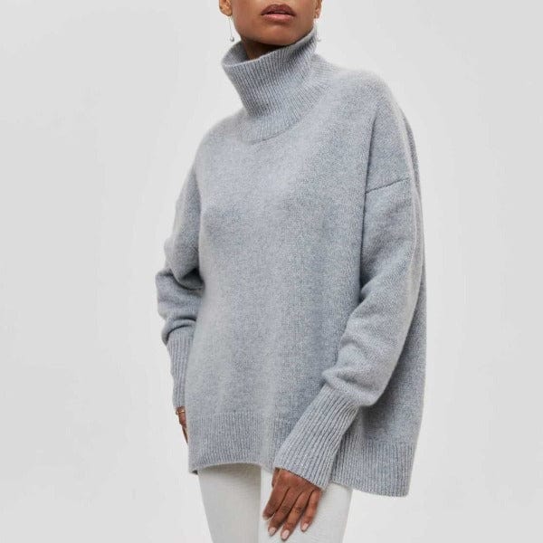 Women’s Turtleneck Sweater – Oversized, Elbow Sleeve, Ribbed Trims 4