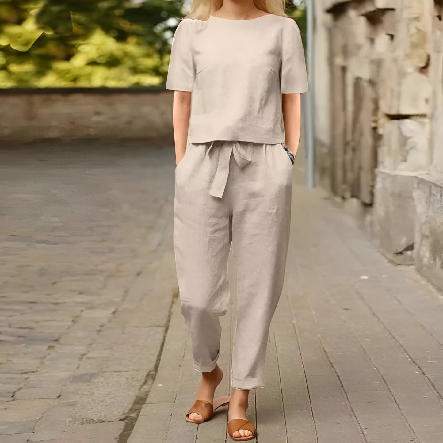 Relaxed Fit Linen Pantsuit Set - VogeLuxe