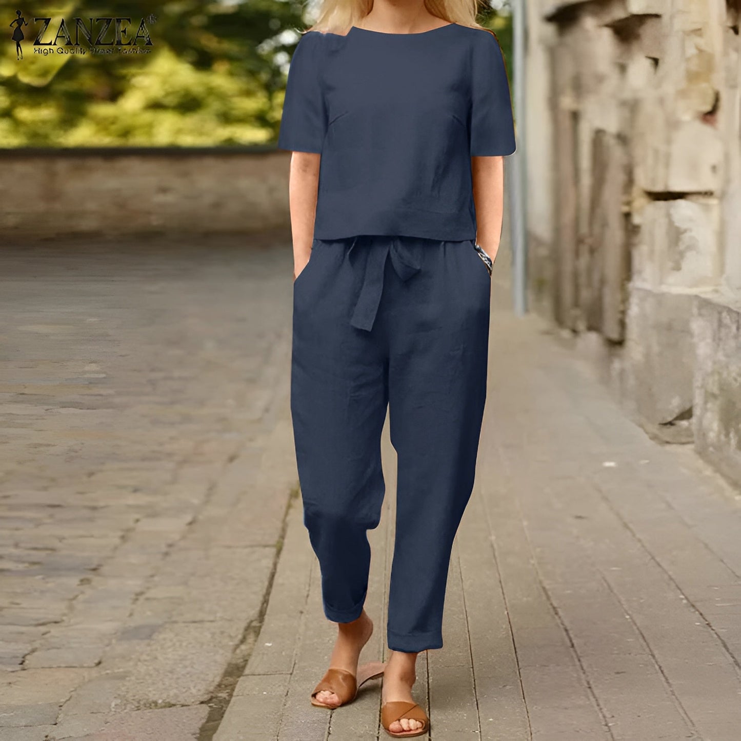 Relaxed Fit Linen Pantsuit Set