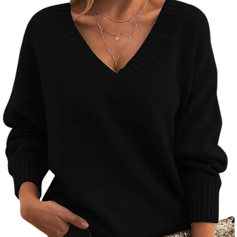 Women’s V-Neck Knitted Sweater – Relaxed Fit, Long Sleeve 3