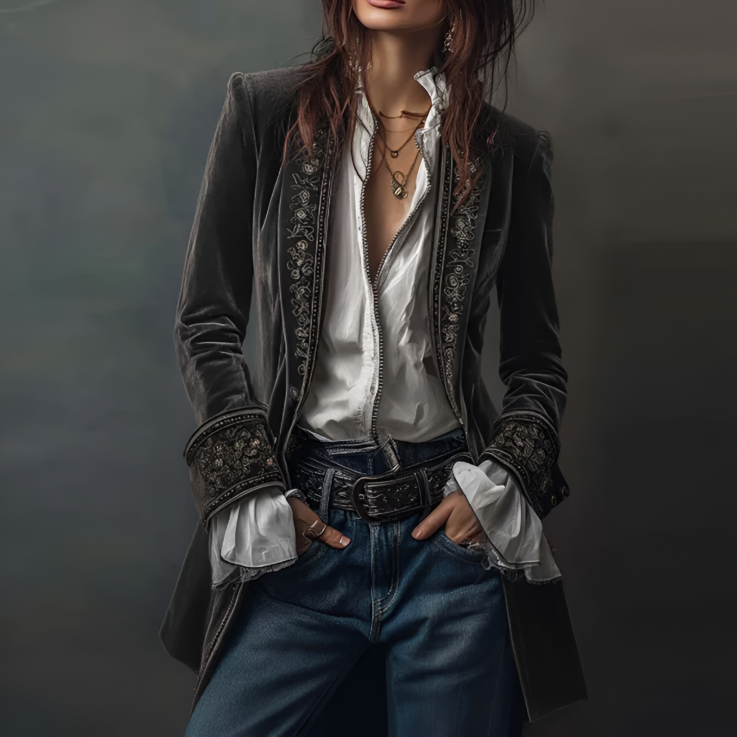 Ladies Classic Soft Embellished Long Coat Jacket