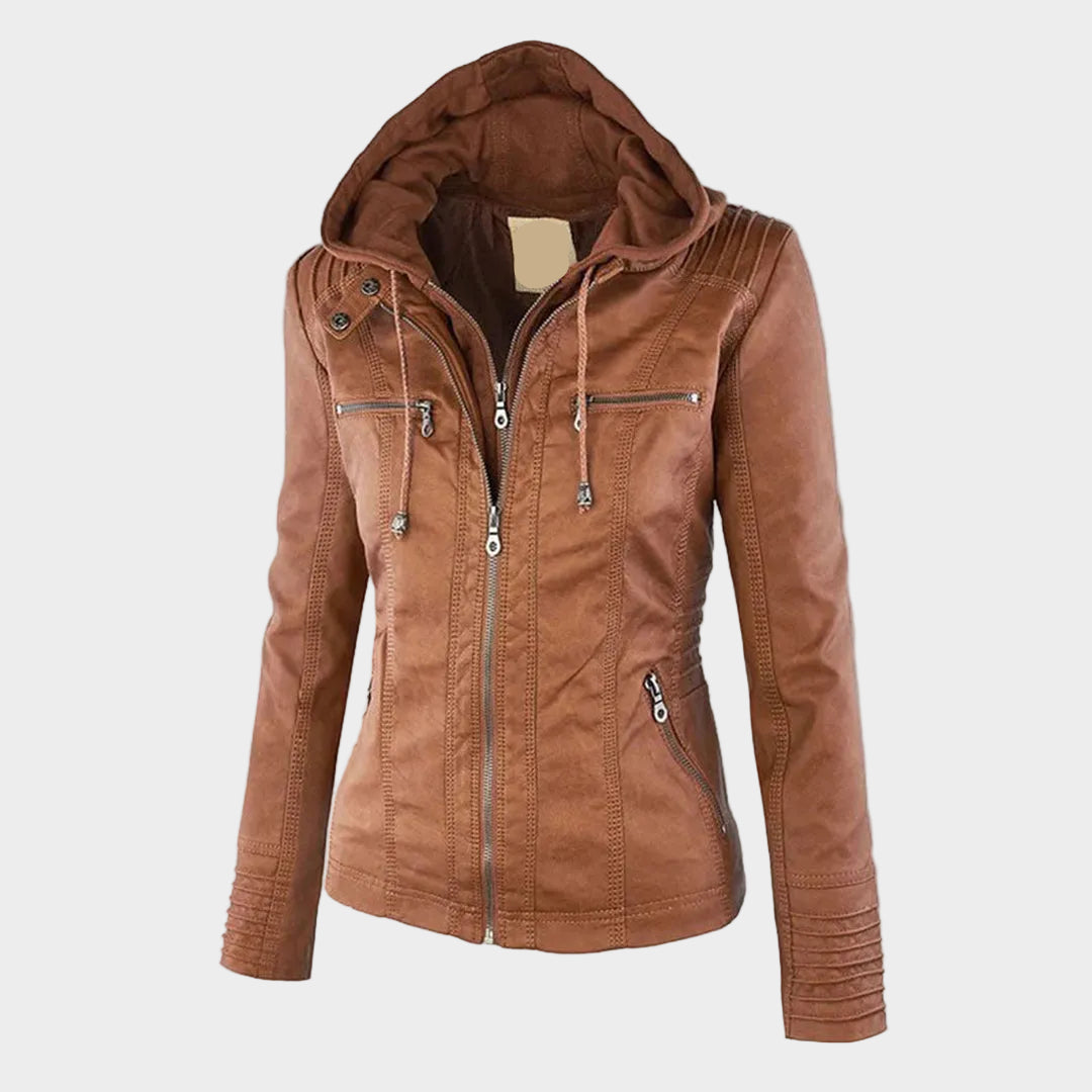 Ladies Black Water Resistant Biker Jacket - VogeLuxe