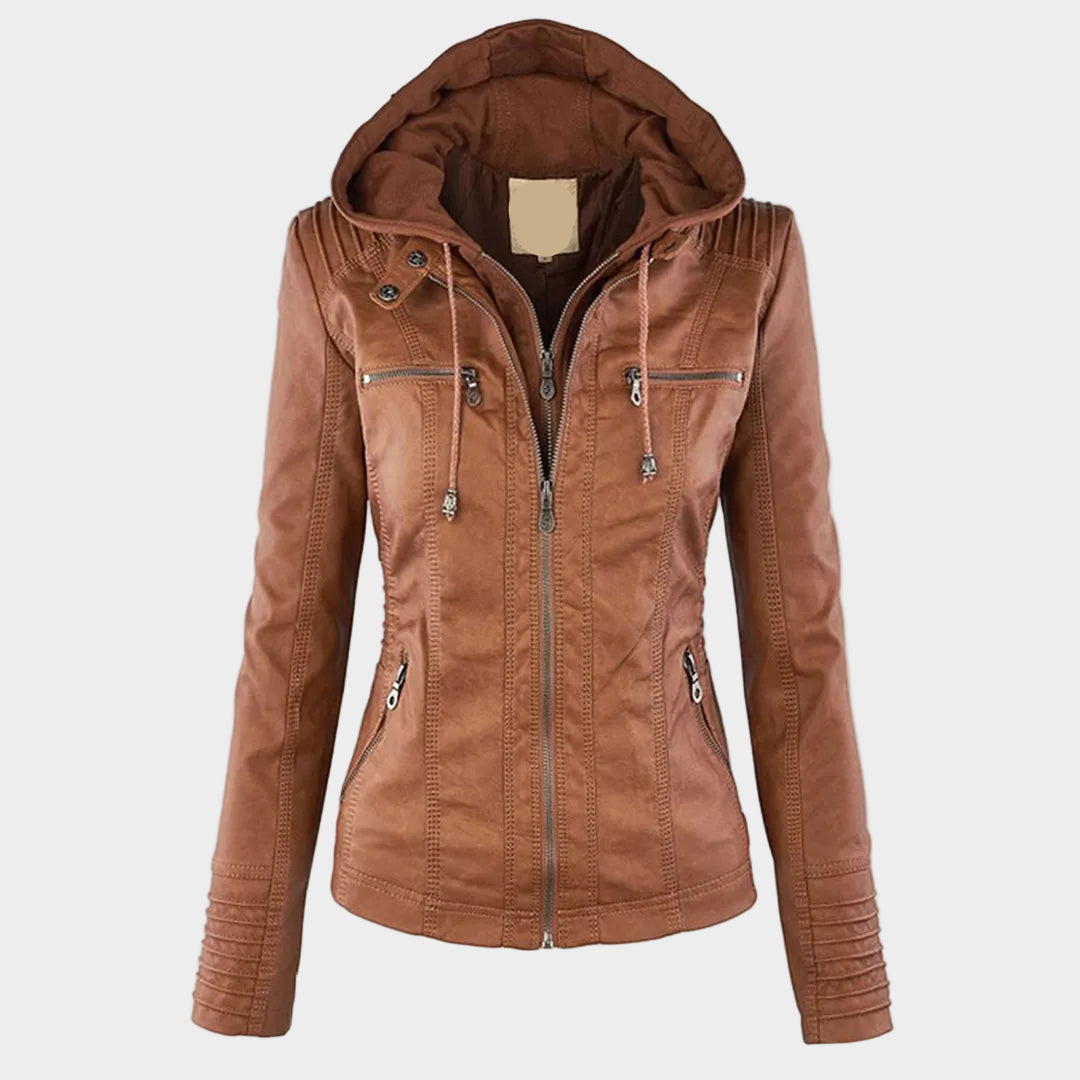 Ladies' Rainproof Fleece Lined Leather Coat