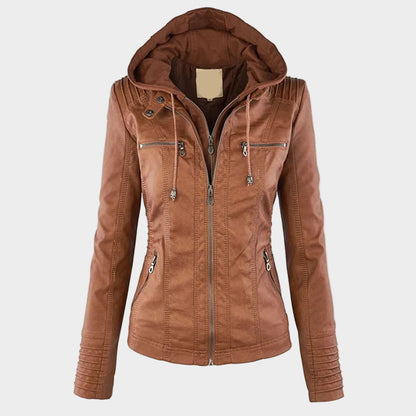 Ladies' Rainproof Fleece Lined Leather Coat
