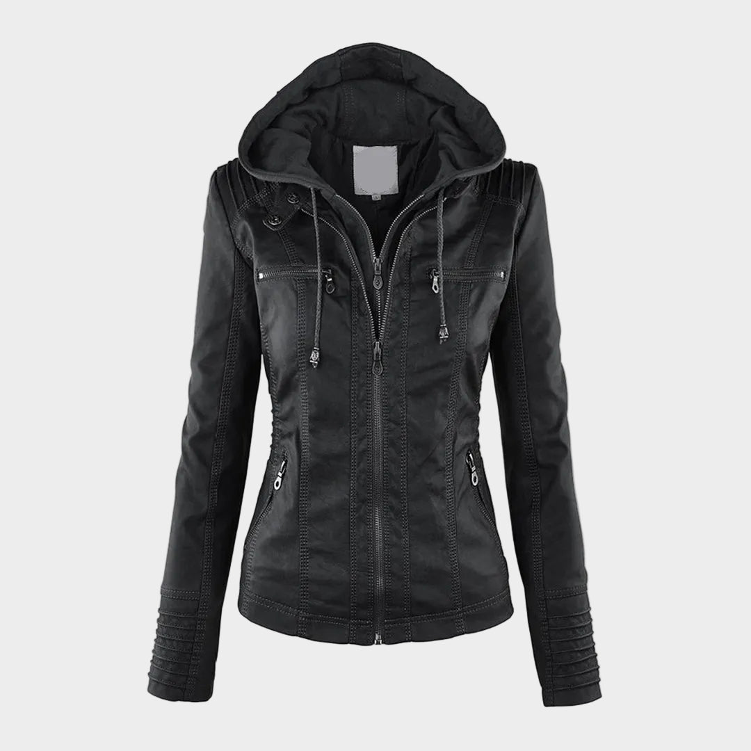 Ladies Black Water Resistant Biker Jacket