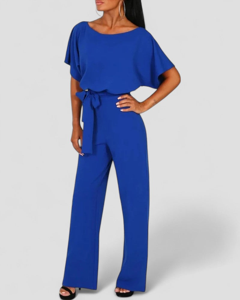 Women's Wide Leg Jumpsuit with Tie Waist Detail