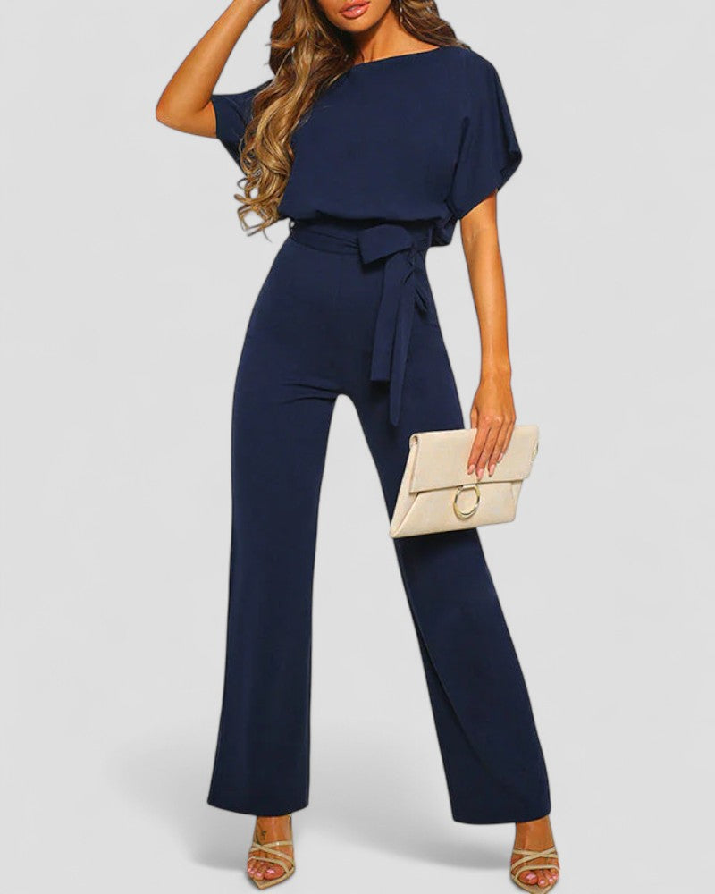 Women's Wide Leg Jumpsuit with Tie Waist Detail