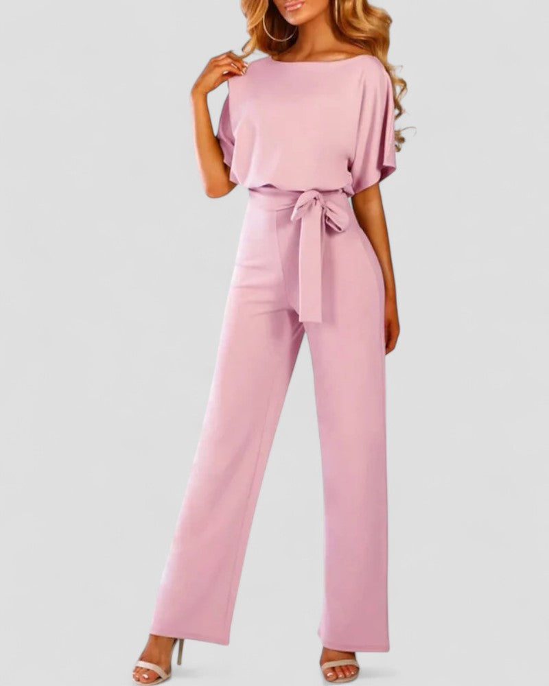 Women's Wide Leg Jumpsuit with Tie Waist Detail