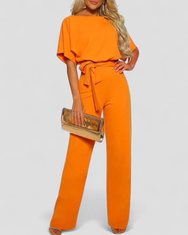 Women's Wide Leg Jumpsuit with Tie Waist Detail