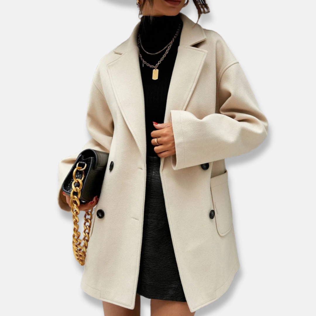 Women’s Wool Coat – Double-Breasted – Relaxed Fit – Notched Lapels – Mid-Thigh Length 2