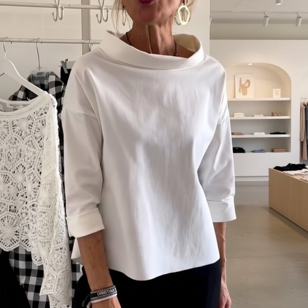 Casual Women's Loose Fit Turtleneck Solid Blouse Top - VogeLuxe