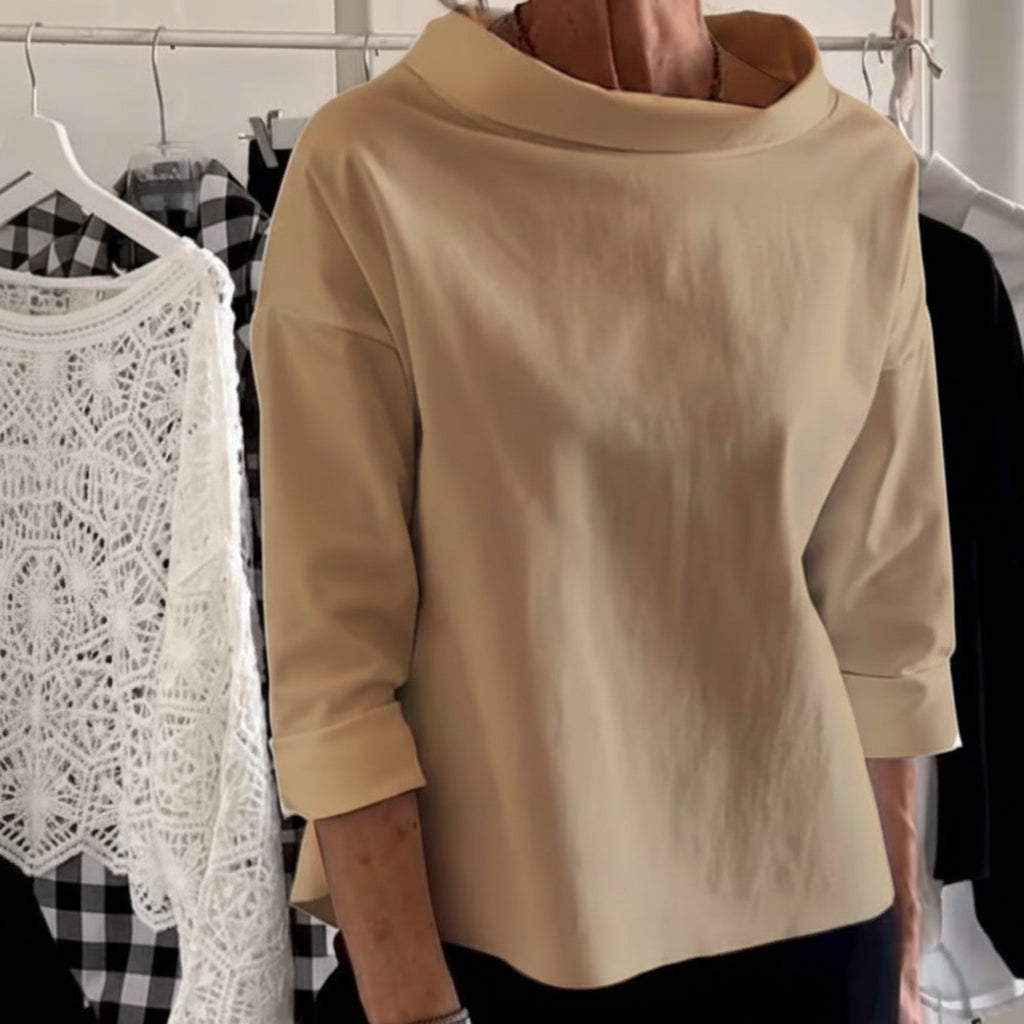 Casual Women's Loose Fit Turtleneck Solid Blouse Top