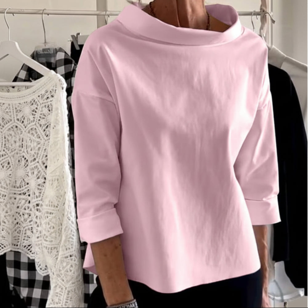 Casual Women's Loose Fit Turtleneck Solid Blouse Top