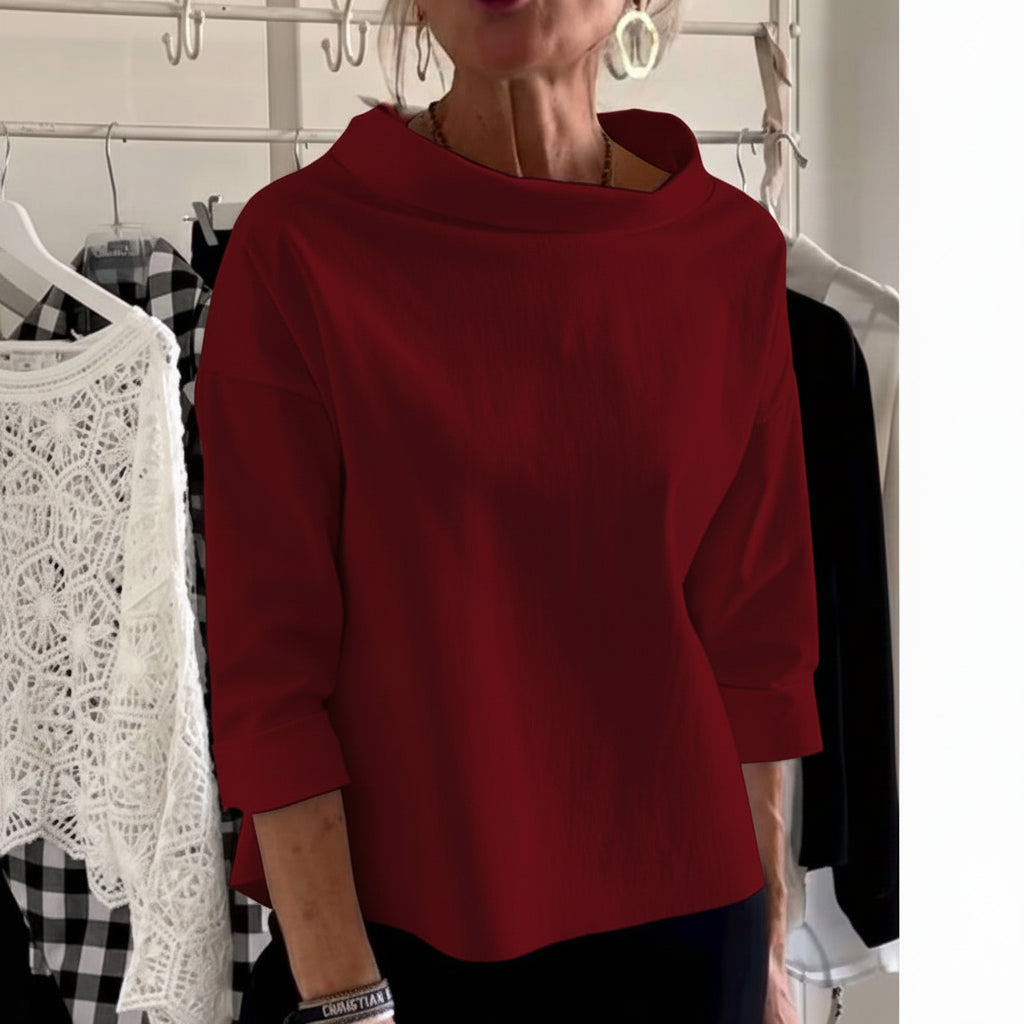 Casual Women's Loose Fit Turtleneck Solid Blouse Top