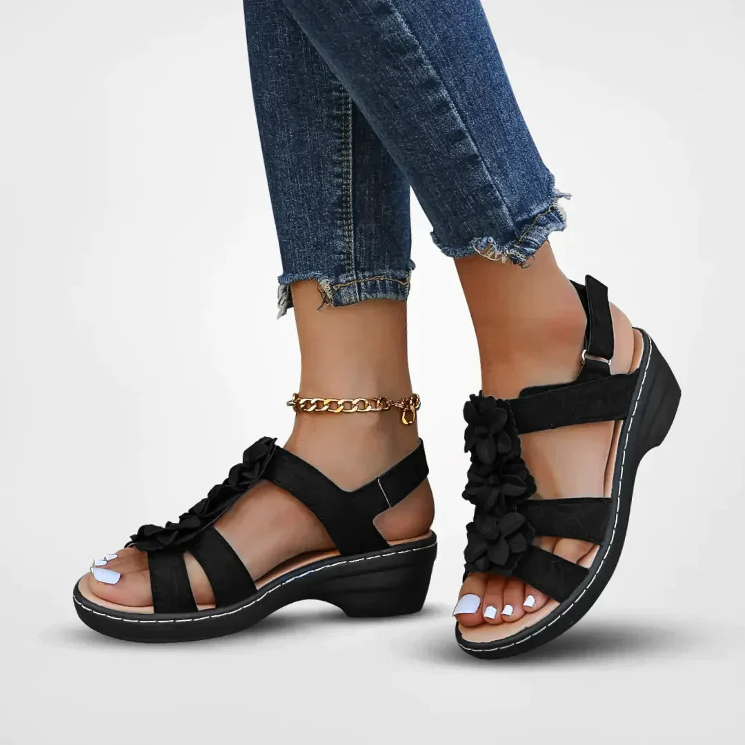 VogeLuxe | Women’s Floral Strap Open Toe Wedge Sandals