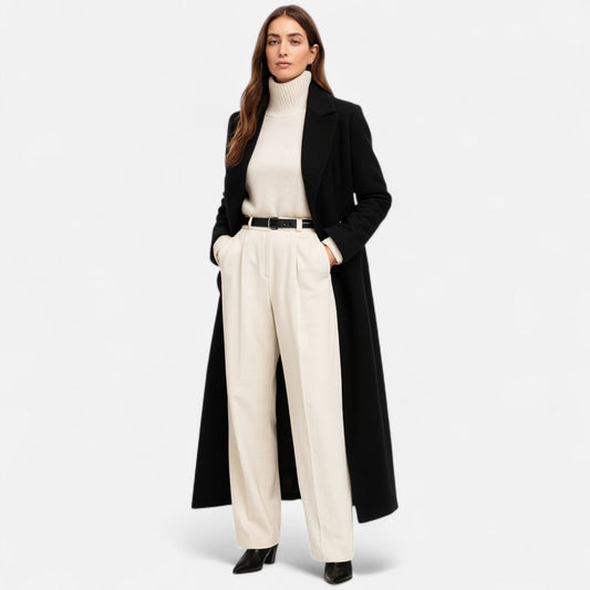 Classic Black Long Coat - Elegant Winter Outerwear - VogeLuxe