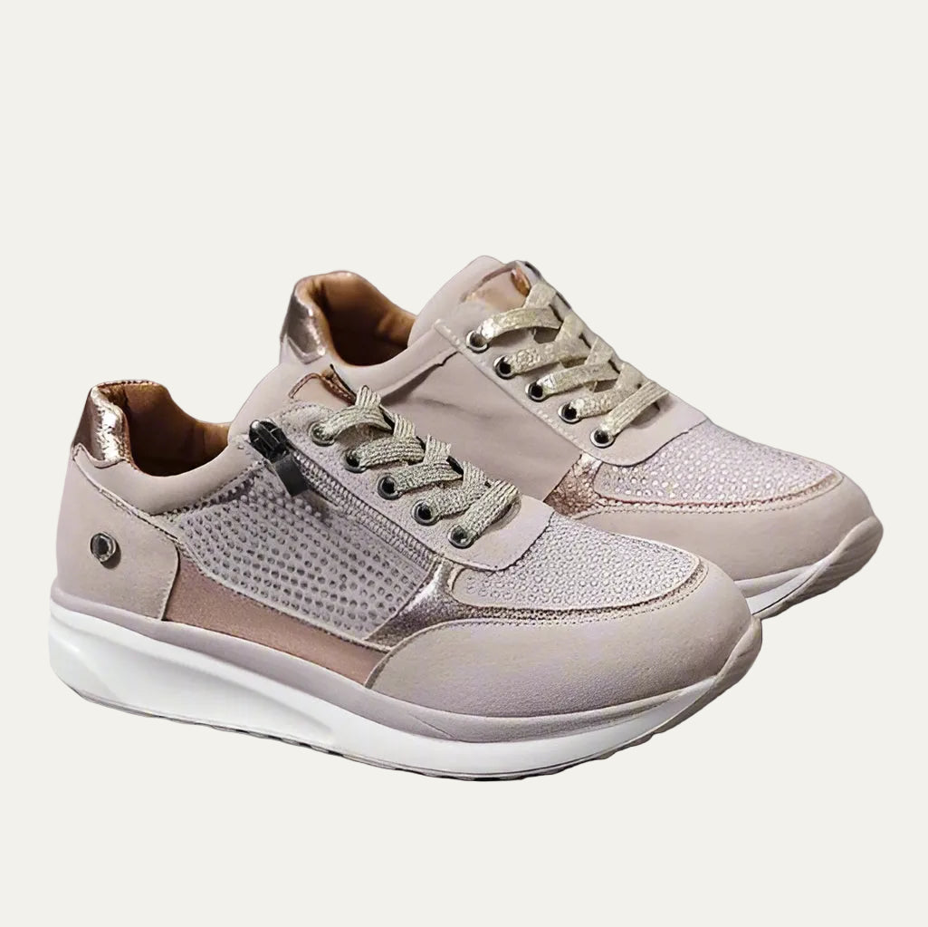 VogeLuxe | Women’s Shimmer Panel Zip Lace Fashion Sneakers