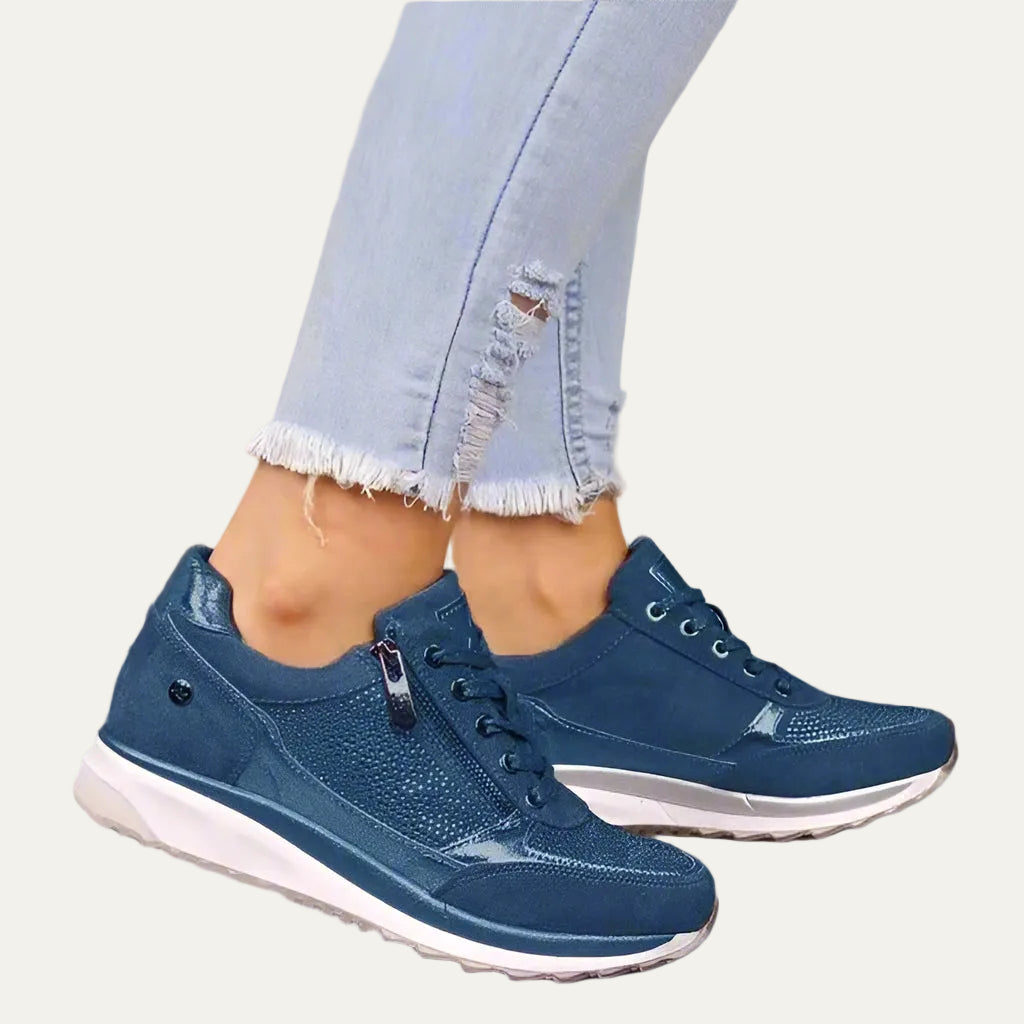 VogeLuxe | Women’s Shimmer Panel Zip Lace Fashion Sneakers