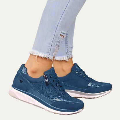 VogeLuxe | Women’s Shimmer Panel Zip Lace Fashion Sneakers