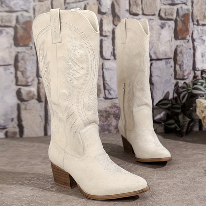 Rustic Leather Embroidered Tall Cowboy Boots