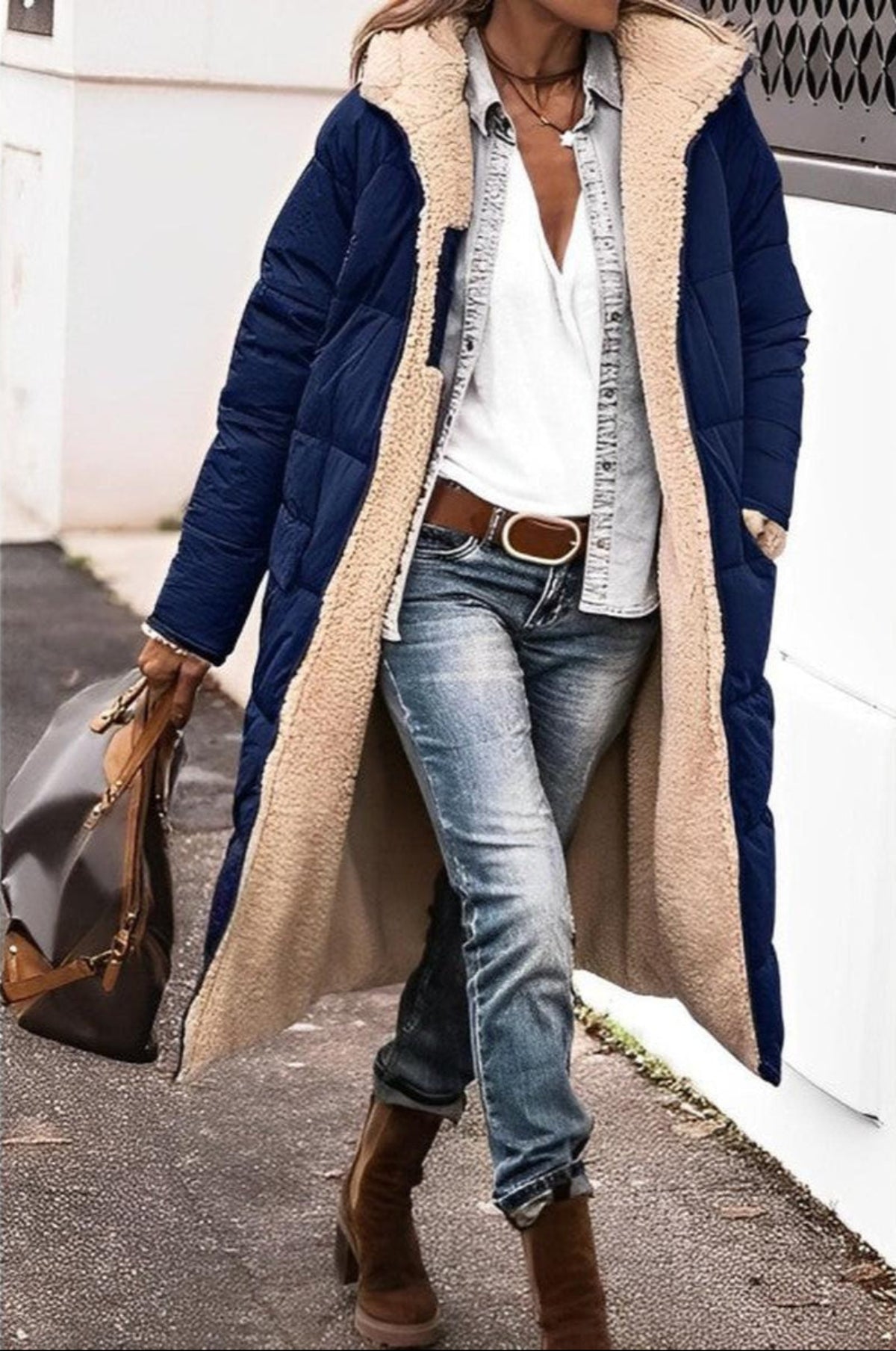 Warm Women's Parka Coat with Hood and Fleece Lining