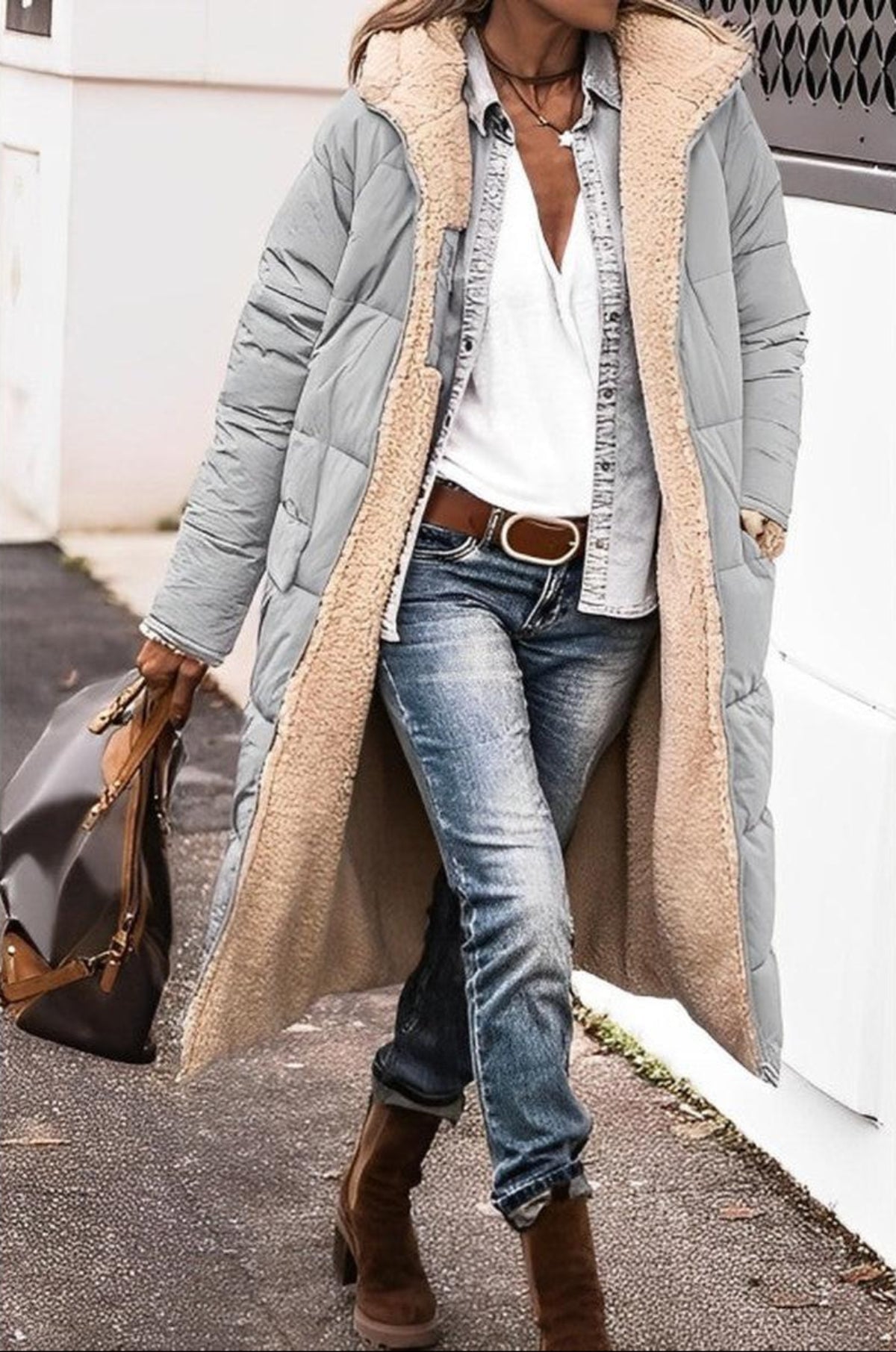 Warm Women's Parka Coat with Hood and Fleece Lining
