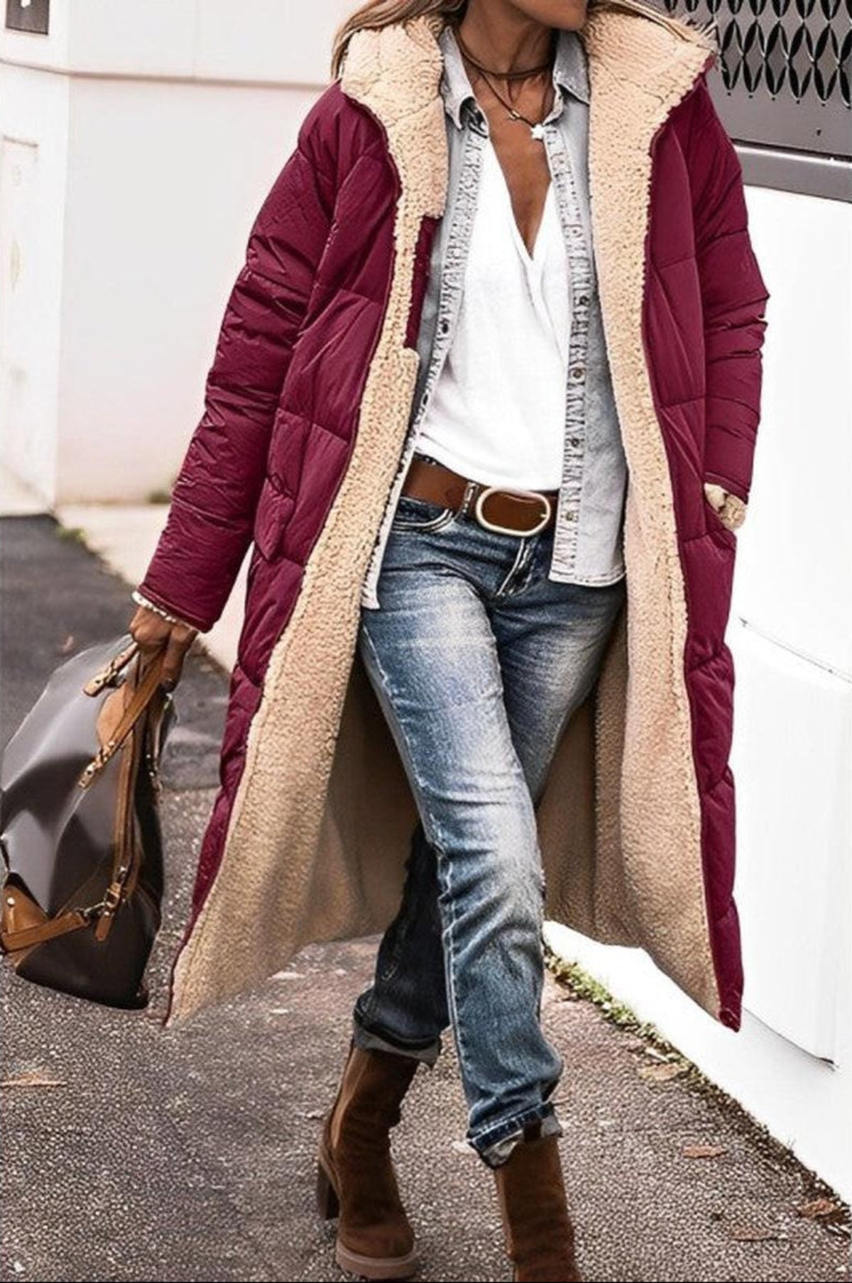 Warm Women's Parka Coat with Hood and Fleece Lining