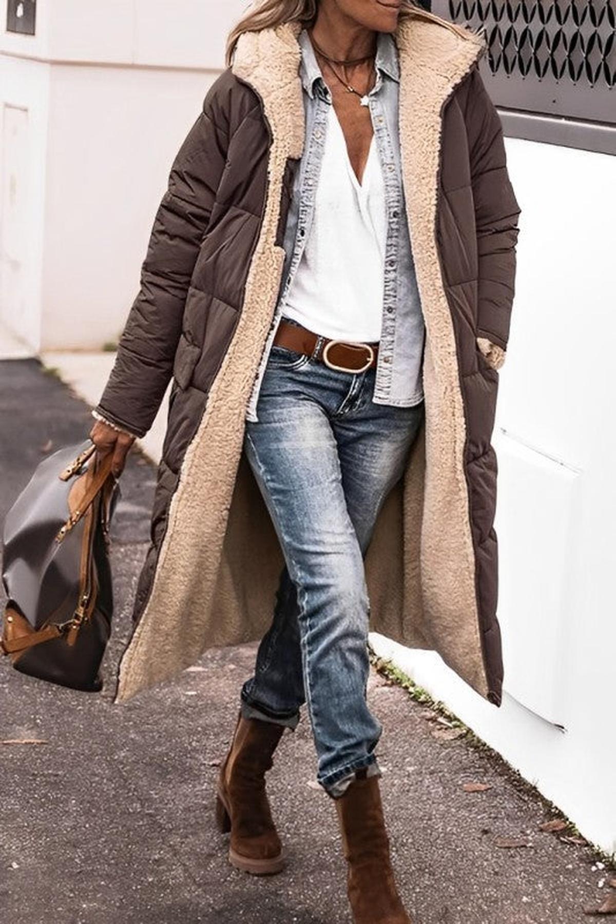 Warm Women's Parka Coat with Hood and Fleece Lining - VogeLuxe