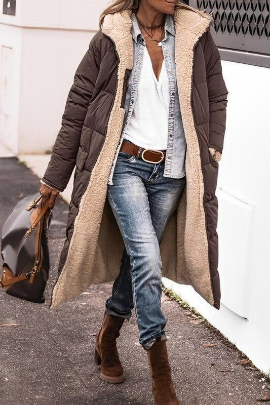 Warm Women's Parka Coat with Hood and Fleece Lining - VogeLuxe