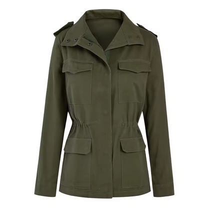 Practical Women's Cargo Jacket with Pockets and Stretch Waist