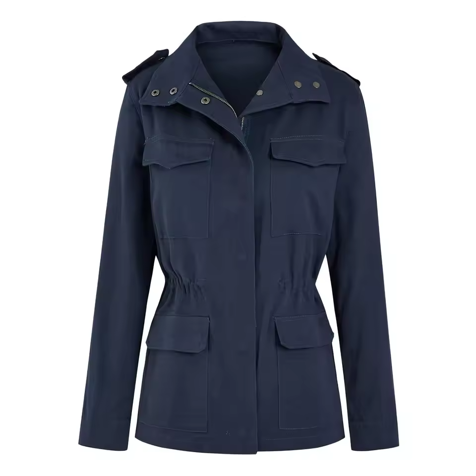 Practical Women's Cargo Jacket with Pockets and Stretch Waist